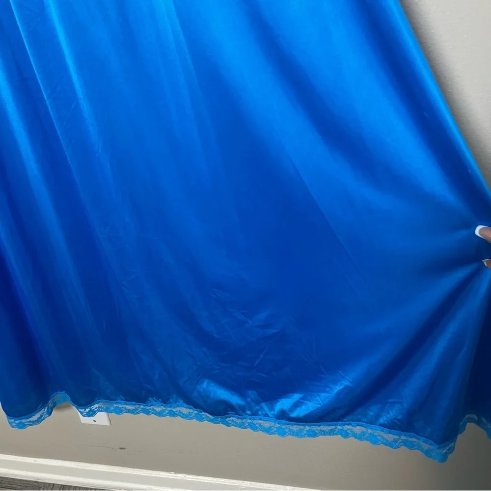 VTG 80s Henson Kickernick Women Maxi Nightgown Dress Lace Cottagecore Blue‎